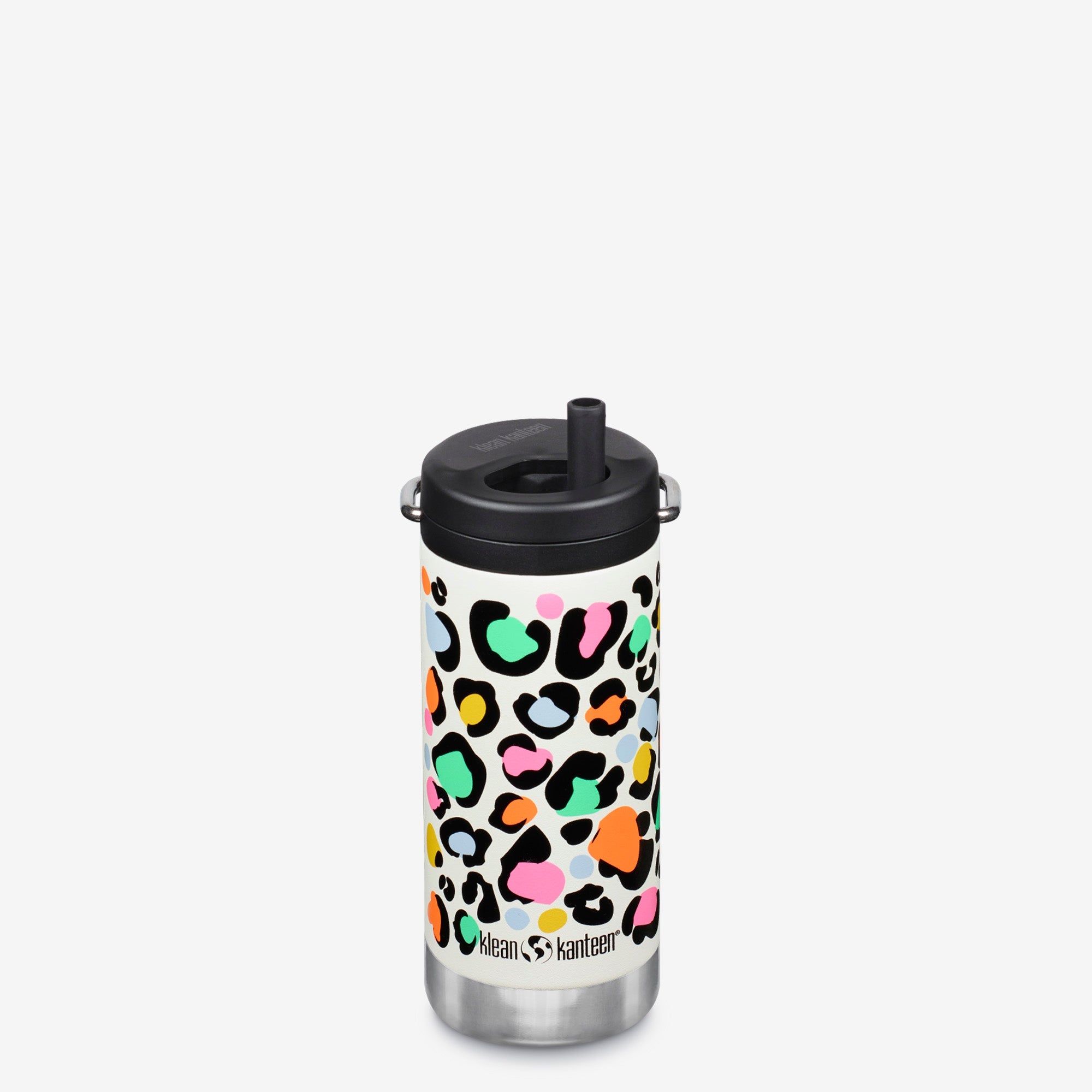 12 oz Insulated Water Bottle with Straw Lid - Leopard Print design